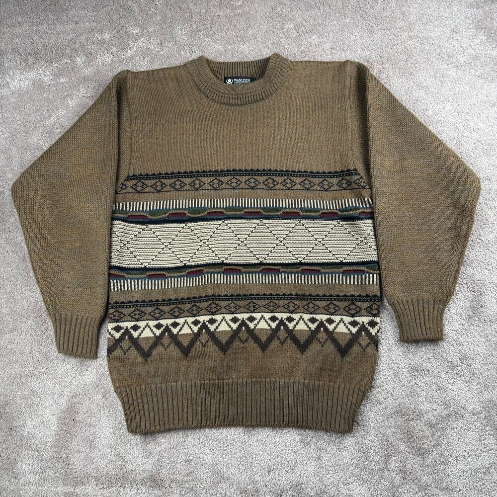 Wanlixin Fair Isle Knit Sweater Grandpa Style Size M Grandpa Cabincore Preppy